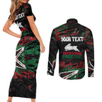 Personalized South Sydney Rabbitohs Couples Matching Short Sleeve Bodycon Dress and Long Sleeve Button Shirt Graffiti Grunge Abstract Urban Street Style Design