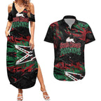 Personalized South Sydney Rabbitohs Couples Matching Summer Maxi Dress and Hawaiian Shirt Graffiti Grunge Abstract Urban Street Style Design