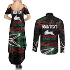 Personalized South Sydney Rabbitohs Couples Matching Summer Maxi Dress and Long Sleeve Button Shirt Graffiti Grunge Abstract Urban Street Style Design