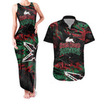 Personalized South Sydney Rabbitohs Couples Matching Tank Maxi Dress and Hawaiian Shirt Graffiti Grunge Abstract Urban Street Style Design