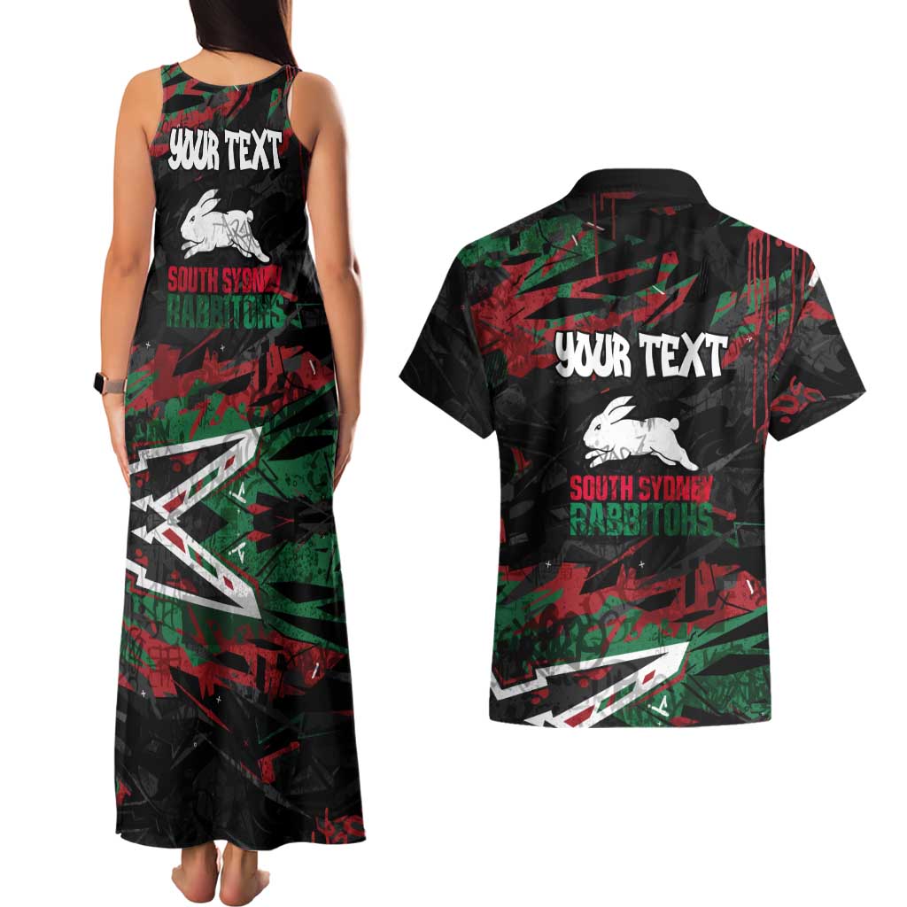 Personalized South Sydney Rabbitohs Couples Matching Tank Maxi Dress and Hawaiian Shirt Graffiti Grunge Abstract Urban Street Style Design