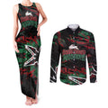 Personalized South Sydney Rabbitohs Couples Matching Tank Maxi Dress and Long Sleeve Button Shirt Graffiti Grunge Abstract Urban Street Style Design