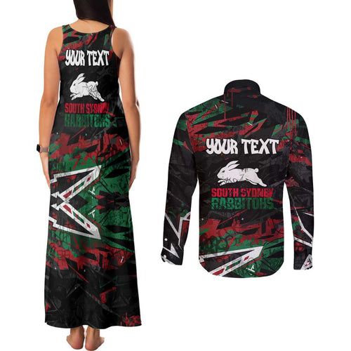 Personalized South Sydney Rabbitohs Couples Matching Tank Maxi Dress and Long Sleeve Button Shirt Graffiti Grunge Abstract Urban Street Style Design