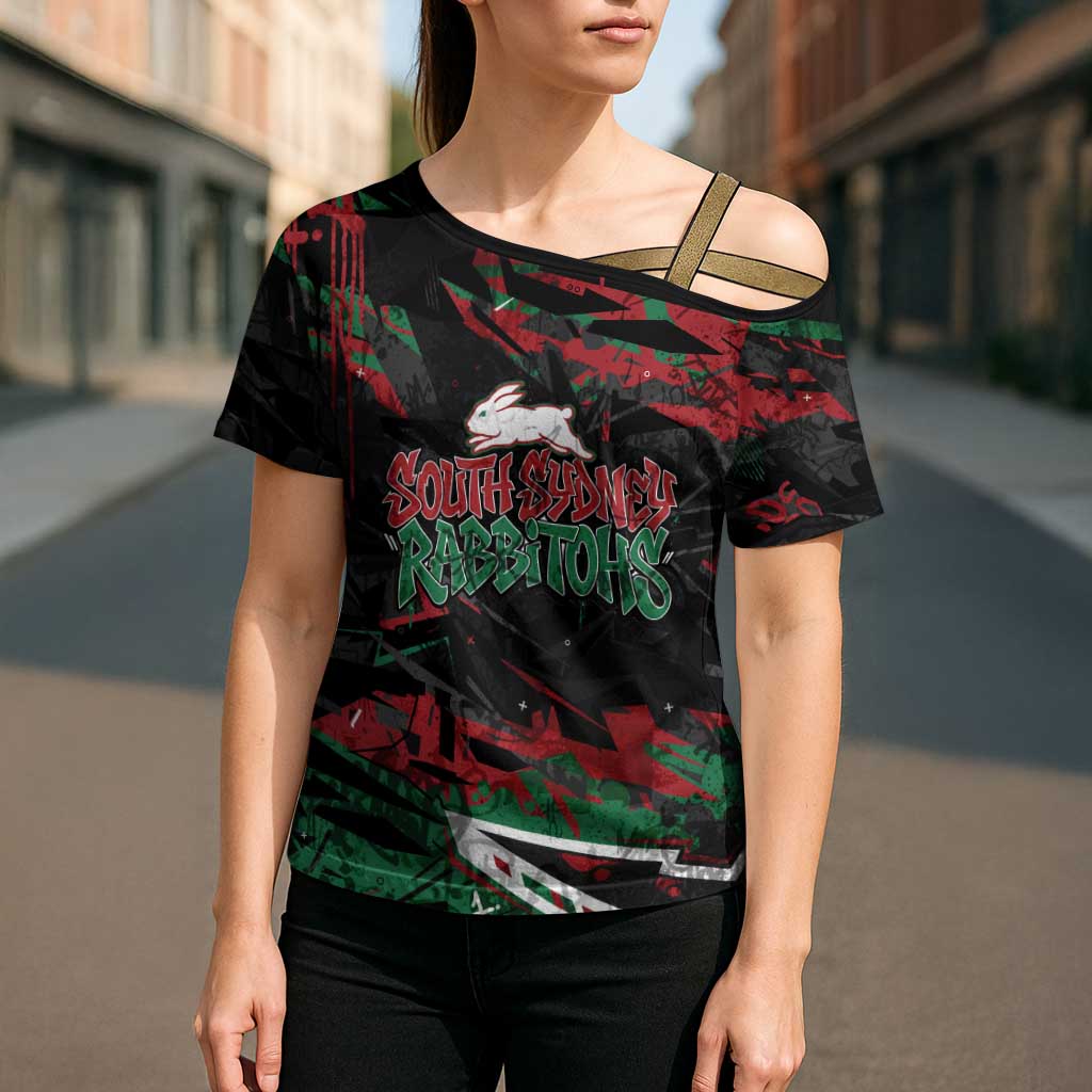 Personalized South Sydney Rabbitohs Cross Shoulder Shirt Graffiti Grunge Abstract Urban Street Style Design