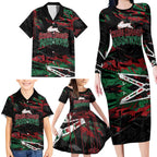Personalized South Sydney Rabbitohs Family Matching Long Sleeve Bodycon Dress and Hawaiian Shirt Graffiti Grunge Abstract Urban Street Style Design