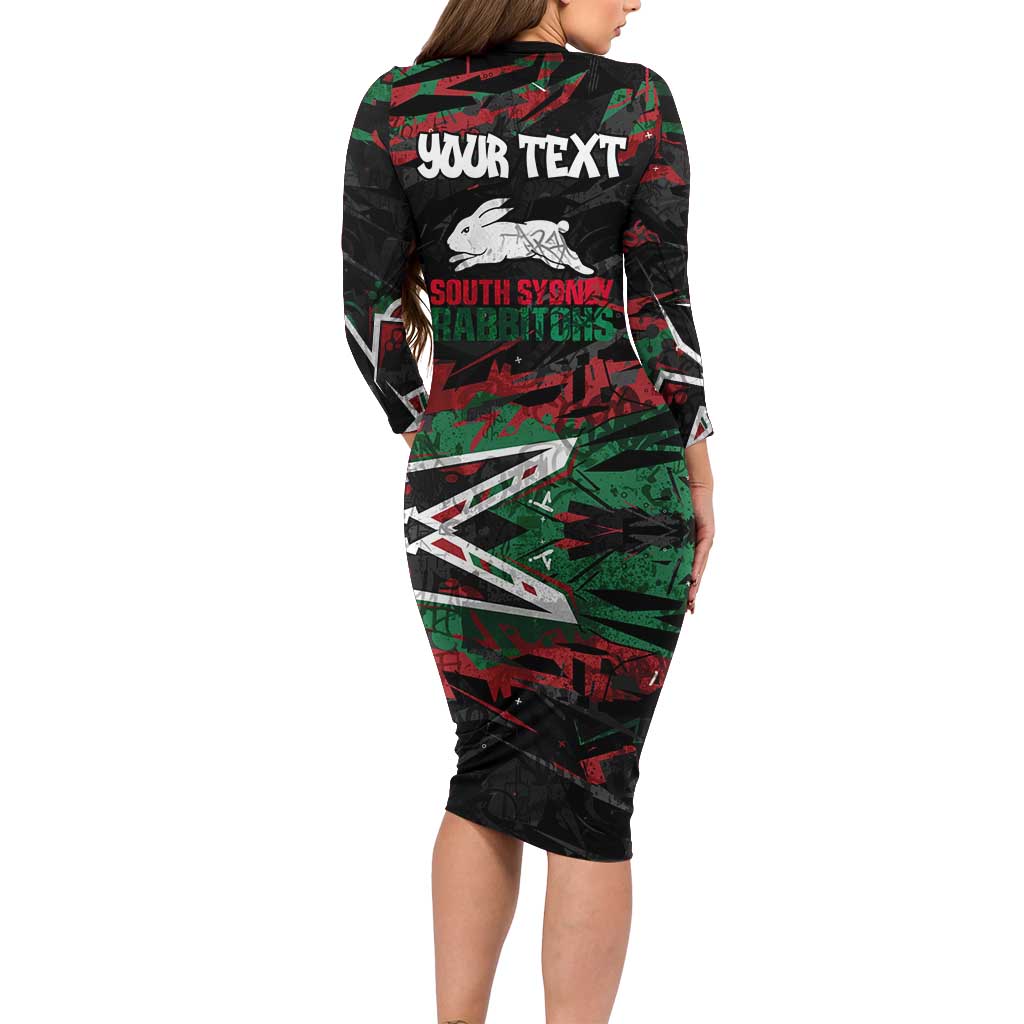 Personalized South Sydney Rabbitohs Family Matching Long Sleeve Bodycon Dress and Hawaiian Shirt Graffiti Grunge Abstract Urban Street Style Design