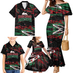 Personalized South Sydney Rabbitohs Family Matching Mermaid Dress and Hawaiian Shirt Graffiti Grunge Abstract Urban Street Style Design