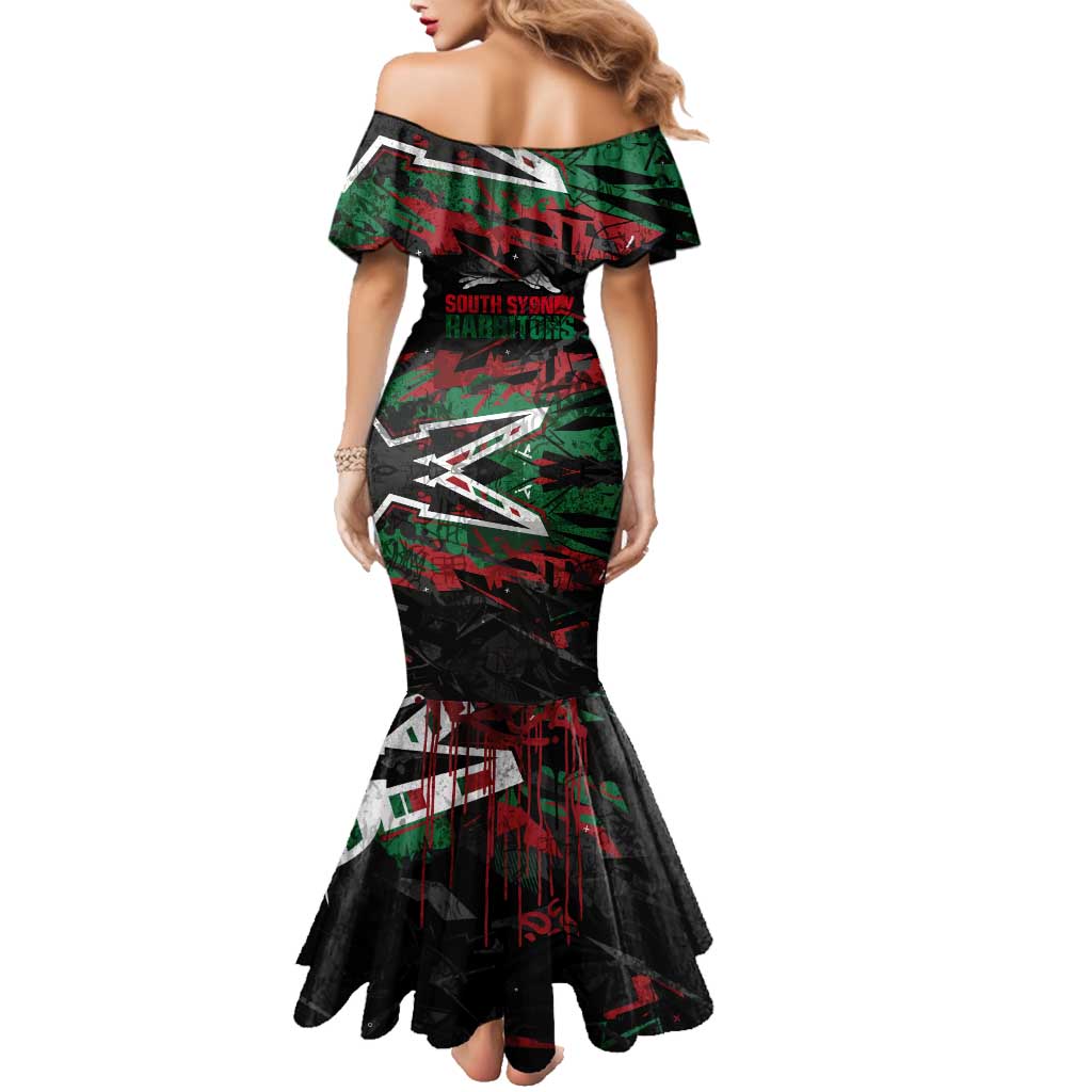 Personalized South Sydney Rabbitohs Family Matching Mermaid Dress and Hawaiian Shirt Graffiti Grunge Abstract Urban Street Style Design
