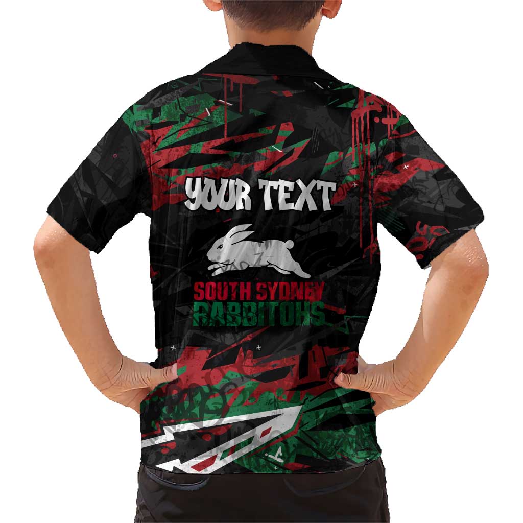 Personalized South Sydney Rabbitohs Family Matching Off The Shoulder Long Sleeve Dress and Hawaiian Shirt Graffiti Grunge Abstract Urban Street Style Design