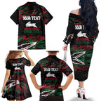 Personalized South Sydney Rabbitohs Family Matching Off The Shoulder Long Sleeve Dress and Hawaiian Shirt Graffiti Grunge Abstract Urban Street Style Design