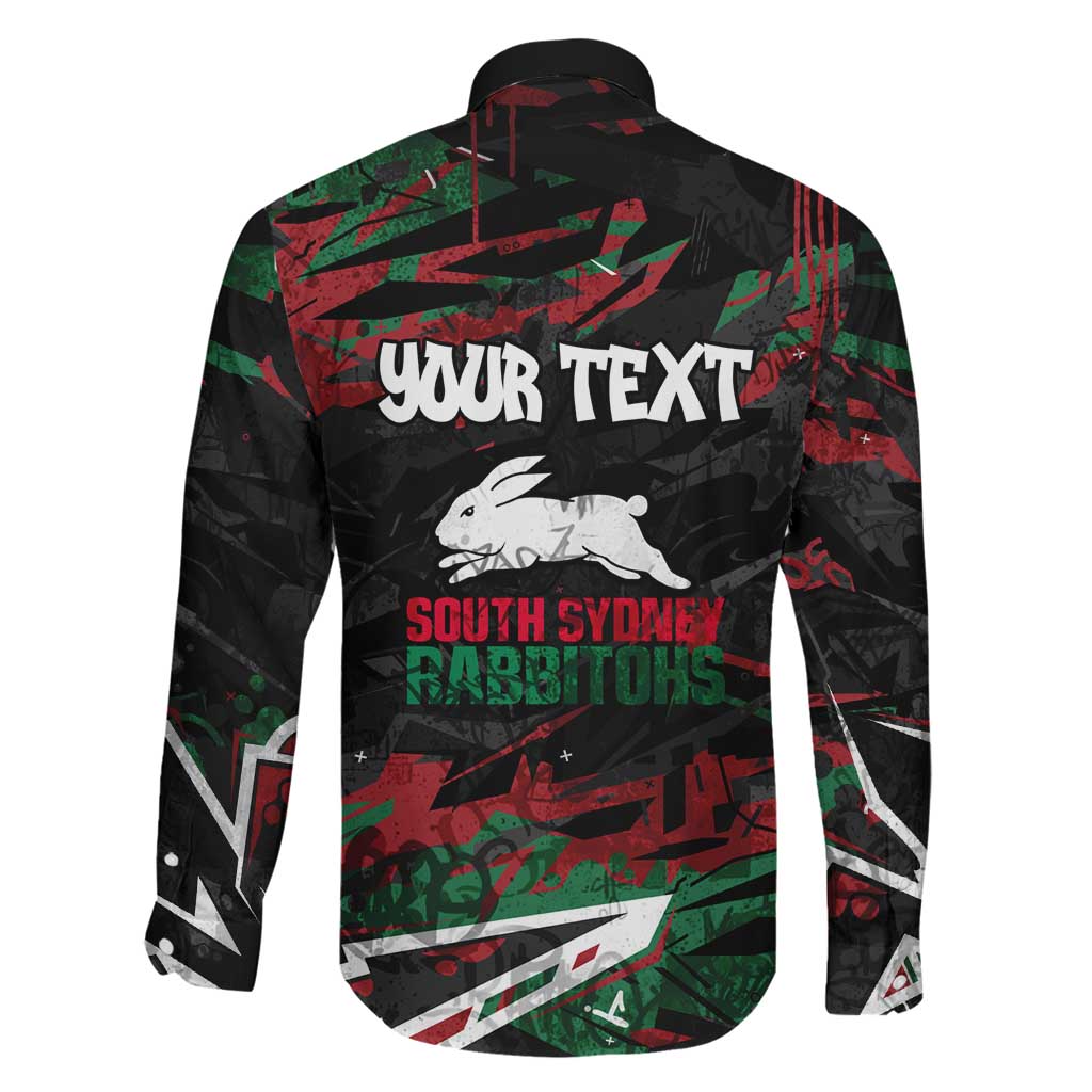 Personalized South Sydney Rabbitohs Family Matching Off The Shoulder Long Sleeve Dress and Hawaiian Shirt Graffiti Grunge Abstract Urban Street Style Design
