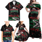 Personalized South Sydney Rabbitohs Family Matching Off Shoulder Maxi Dress and Hawaiian Shirt Graffiti Grunge Abstract Urban Street Style Design