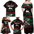 Personalized South Sydney Rabbitohs Family Matching Off Shoulder Maxi Dress and Hawaiian Shirt Graffiti Grunge Abstract Urban Street Style Design