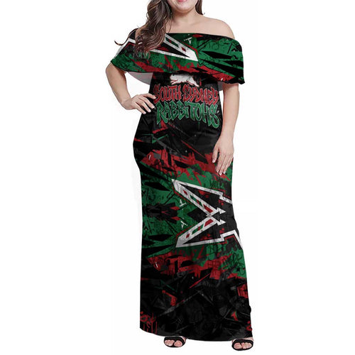 Personalized South Sydney Rabbitohs Family Matching Off Shoulder Maxi Dress and Hawaiian Shirt Graffiti Grunge Abstract Urban Street Style Design