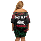 Personalized South Sydney Rabbitohs Family Matching Off Shoulder Short Dress and Hawaiian Shirt Graffiti Grunge Abstract Urban Street Style Design