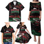 Personalized South Sydney Rabbitohs Family Matching Puletasi and Hawaiian Shirt Graffiti Grunge Abstract Urban Street Style Design