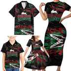 Personalized South Sydney Rabbitohs Family Matching Short Sleeve Bodycon Dress and Hawaiian Shirt Graffiti Grunge Abstract Urban Street Style Design