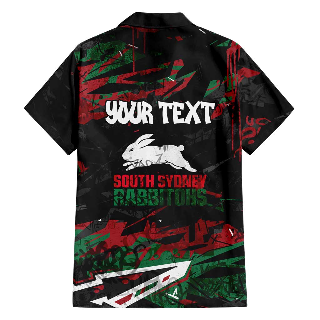 Personalized South Sydney Rabbitohs Family Matching Short Sleeve Bodycon Dress and Hawaiian Shirt Graffiti Grunge Abstract Urban Street Style Design