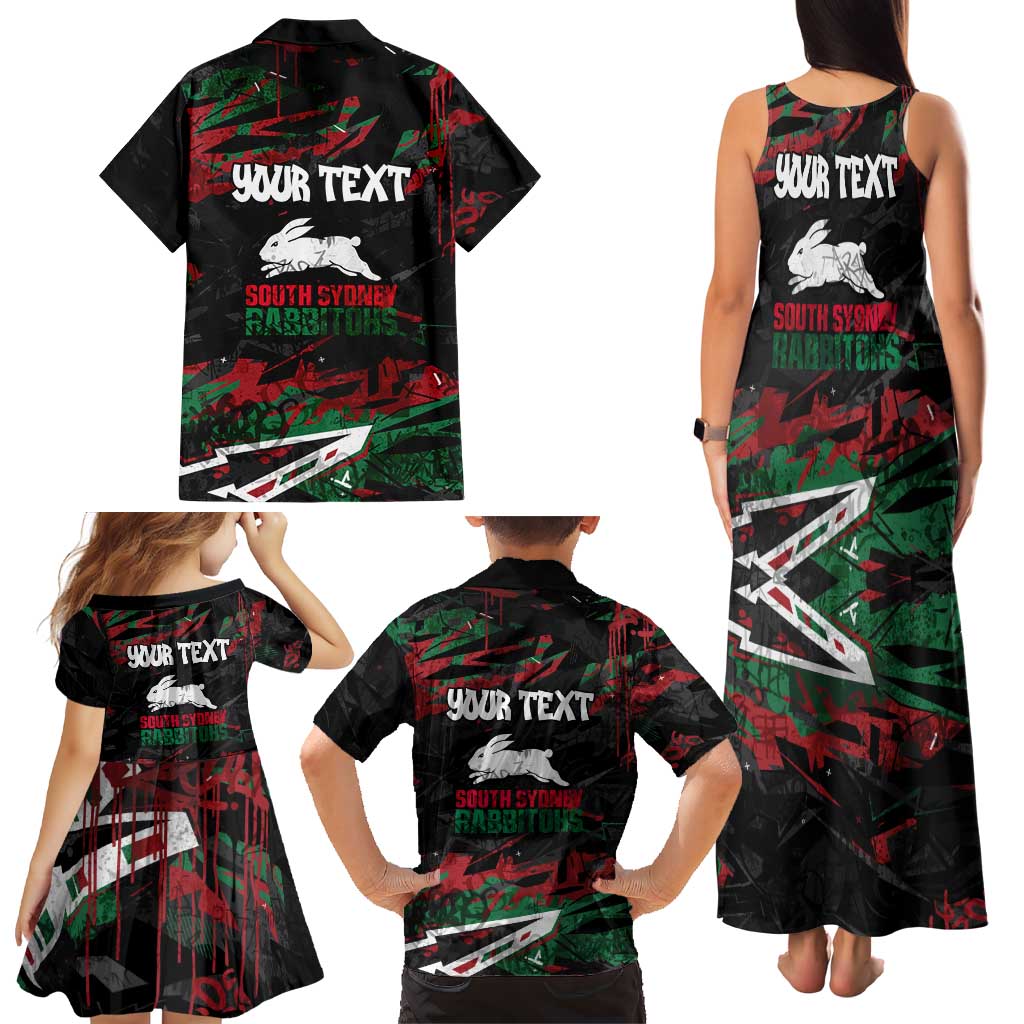 Personalized South Sydney Rabbitohs Family Matching Tank Maxi Dress and Hawaiian Shirt Graffiti Grunge Abstract Urban Street Style Design