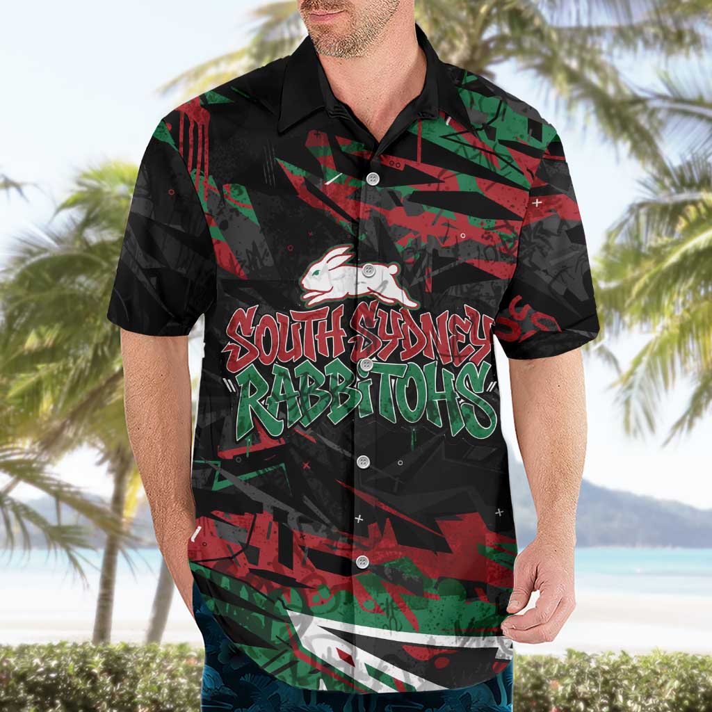 Personalized South Sydney Rabbitohs Hawaiian Shirt Graffiti Grunge Abstract Urban Street Style Design
