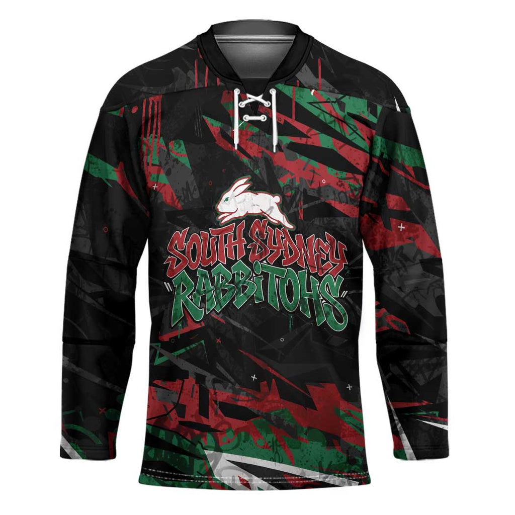Personalized South Sydney Rabbitohs Hockey Jersey Graffiti Grunge Abstract Urban Street Style Design