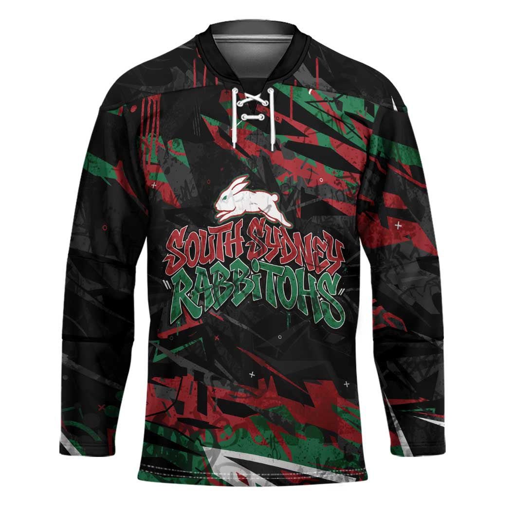 Personalized South Sydney Rabbitohs Hockey Jersey Graffiti Grunge Abstract Urban Street Style Design