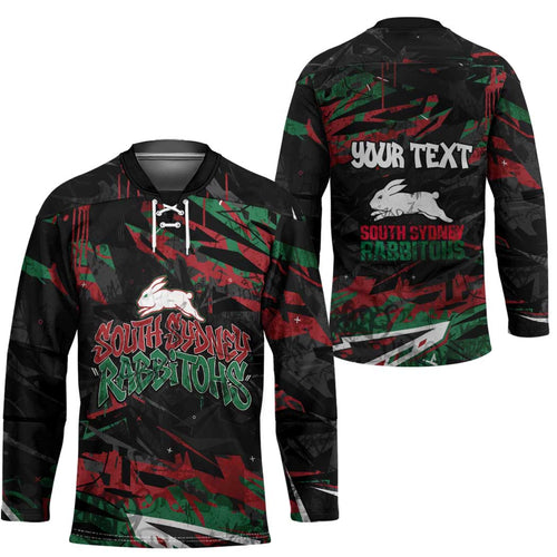 Personalized South Sydney Rabbitohs Hockey Jersey Graffiti Grunge Abstract Urban Street Style Design