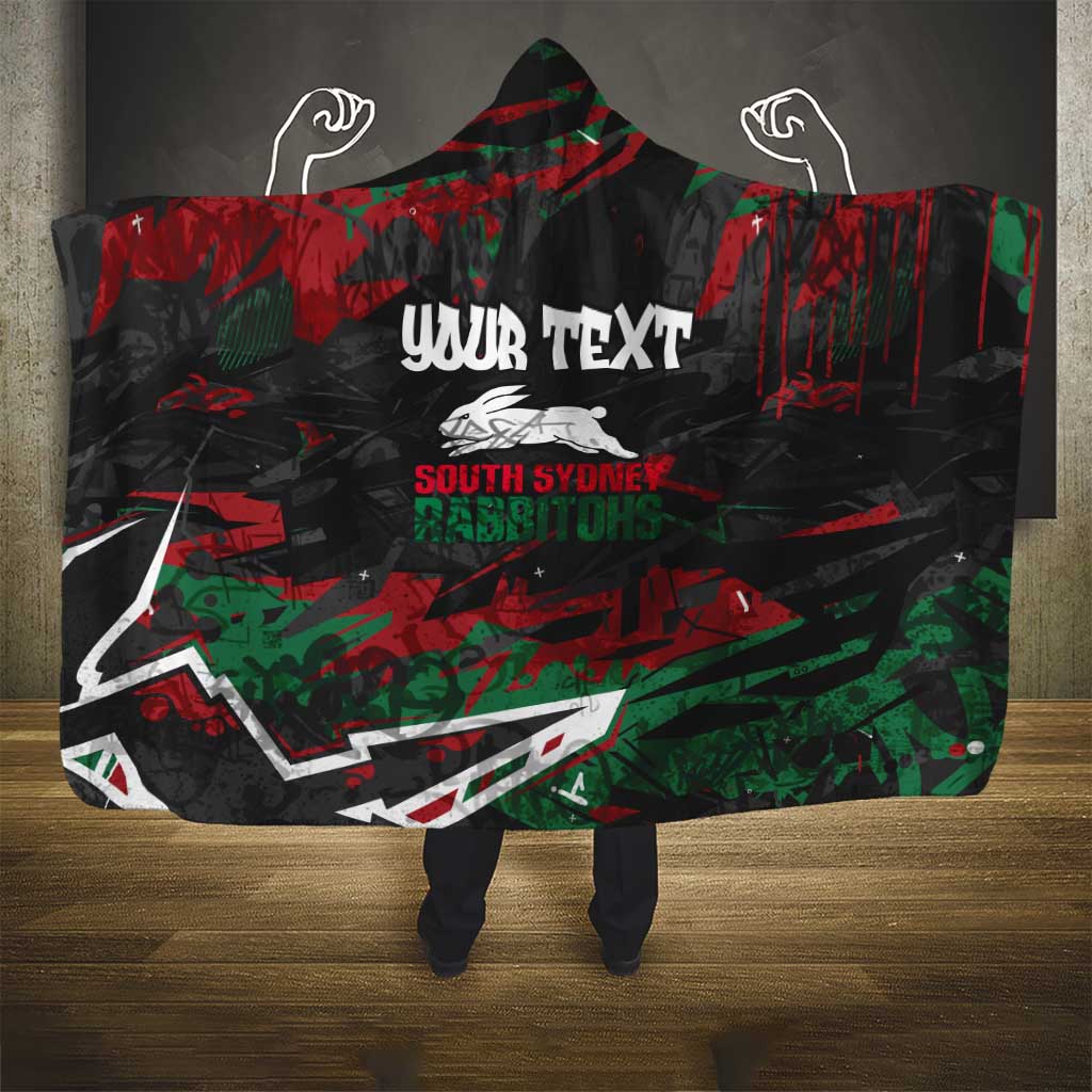 Personalized South Sydney Rabbitohs Hooded Blanket Graffiti Grunge Abstract Urban Street Style Design