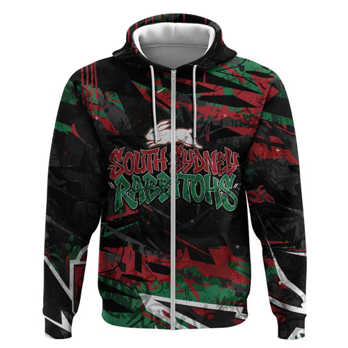 Personalized South Sydney Rabbitohs Hoodie Graffiti Grunge Abstract Urban Street Style Design
