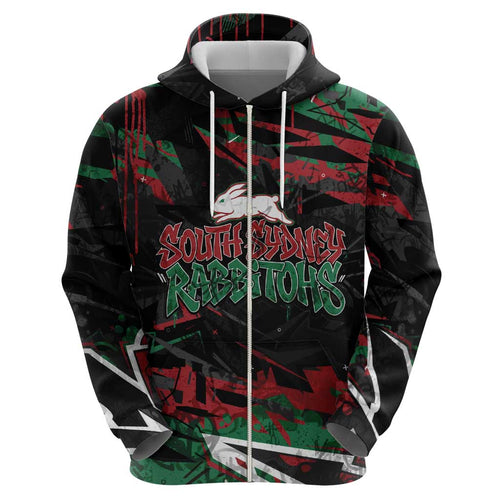 Personalized South Sydney Rabbitohs Hoodie Graffiti Grunge Abstract Urban Street Style Design