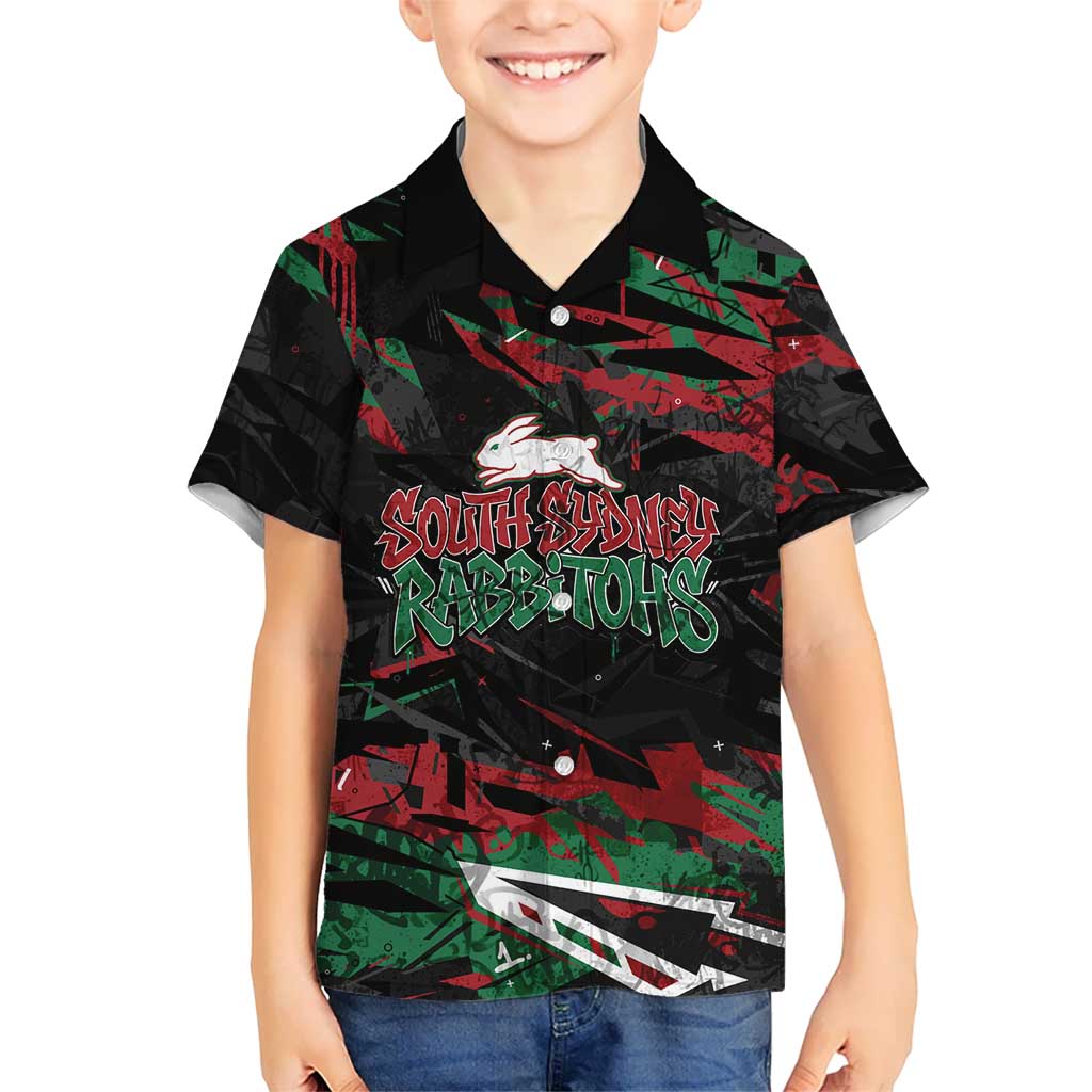 Personalized South Sydney Rabbitohs Kid Hawaiian Shirt Graffiti Grunge Abstract Urban Street Style Design
