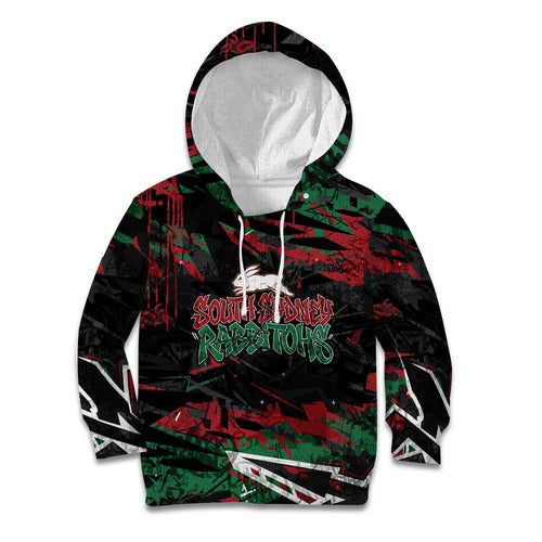 Personalized South Sydney Rabbitohs Kid Hoodie Graffiti Grunge Abstract Urban Street Style Design