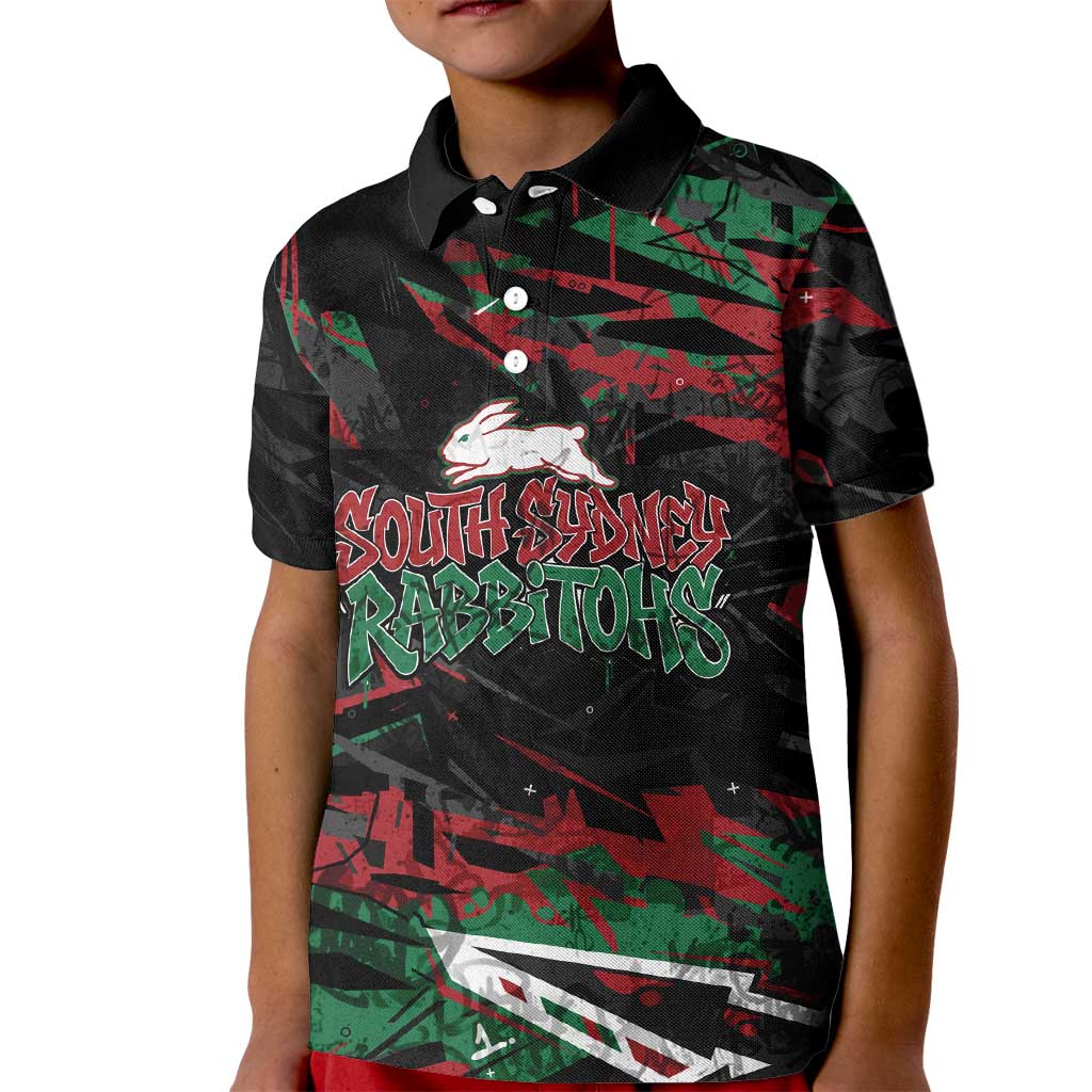 Personalized South Sydney Rabbitohs Kid Polo Shirt Graffiti Grunge Abstract Urban Street Style Design