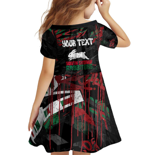 Personalized South Sydney Rabbitohs Kid Short Sleeve Dress Graffiti Grunge Abstract Urban Street Style Design