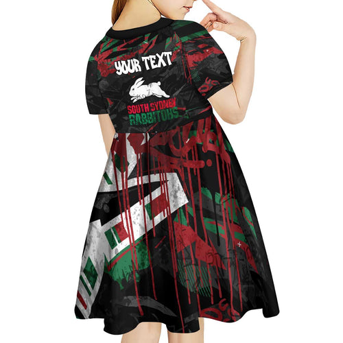 Personalized South Sydney Rabbitohs Kid Short Sleeve Dress Graffiti Grunge Abstract Urban Street Style Design