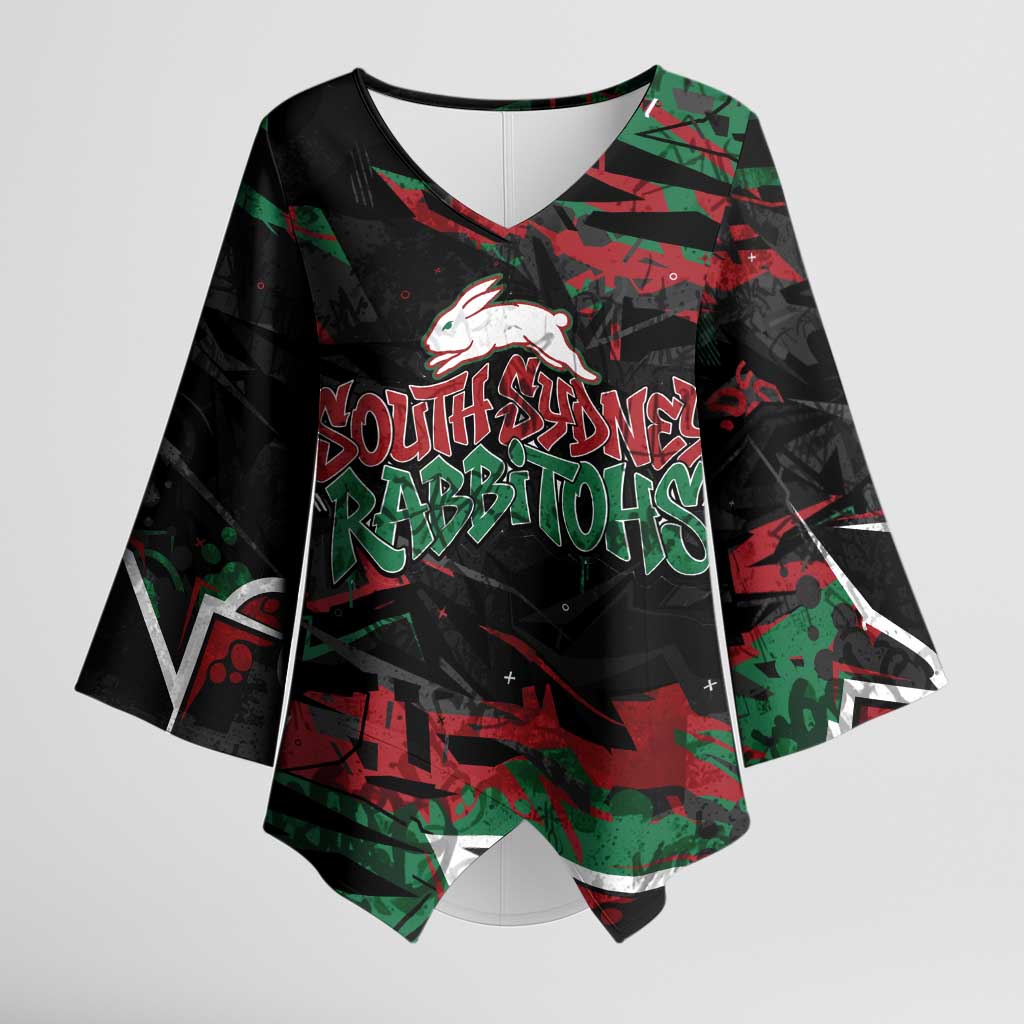Personalized South Sydney Rabbitohs Kimono Sleeve Blouse Graffiti Grunge Abstract Urban Street Style Design