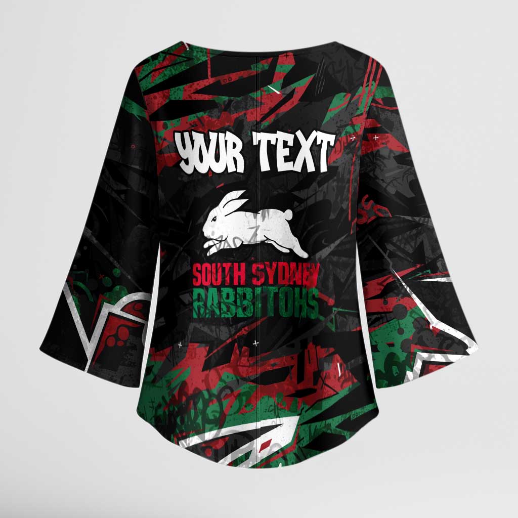 Personalized South Sydney Rabbitohs Kimono Sleeve Blouse Graffiti Grunge Abstract Urban Street Style Design