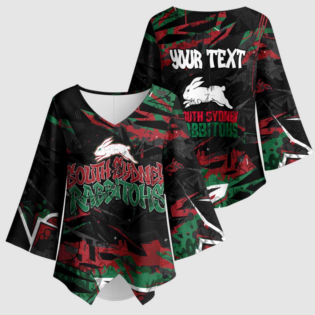 Personalized South Sydney Rabbitohs Kimono Sleeve Blouse Graffiti Grunge Abstract Urban Street Style Design