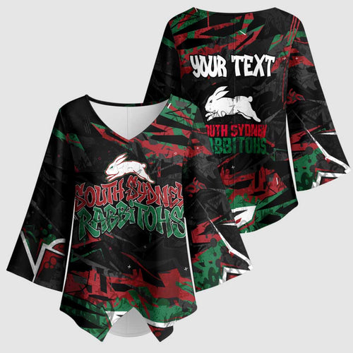 Personalized South Sydney Rabbitohs Kimono Sleeve Blouse Graffiti Grunge Abstract Urban Street Style Design