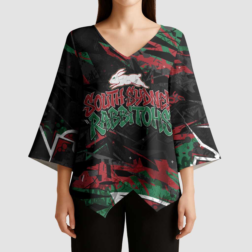 Personalized South Sydney Rabbitohs Kimono Sleeve Blouse Graffiti Grunge Abstract Urban Street Style Design