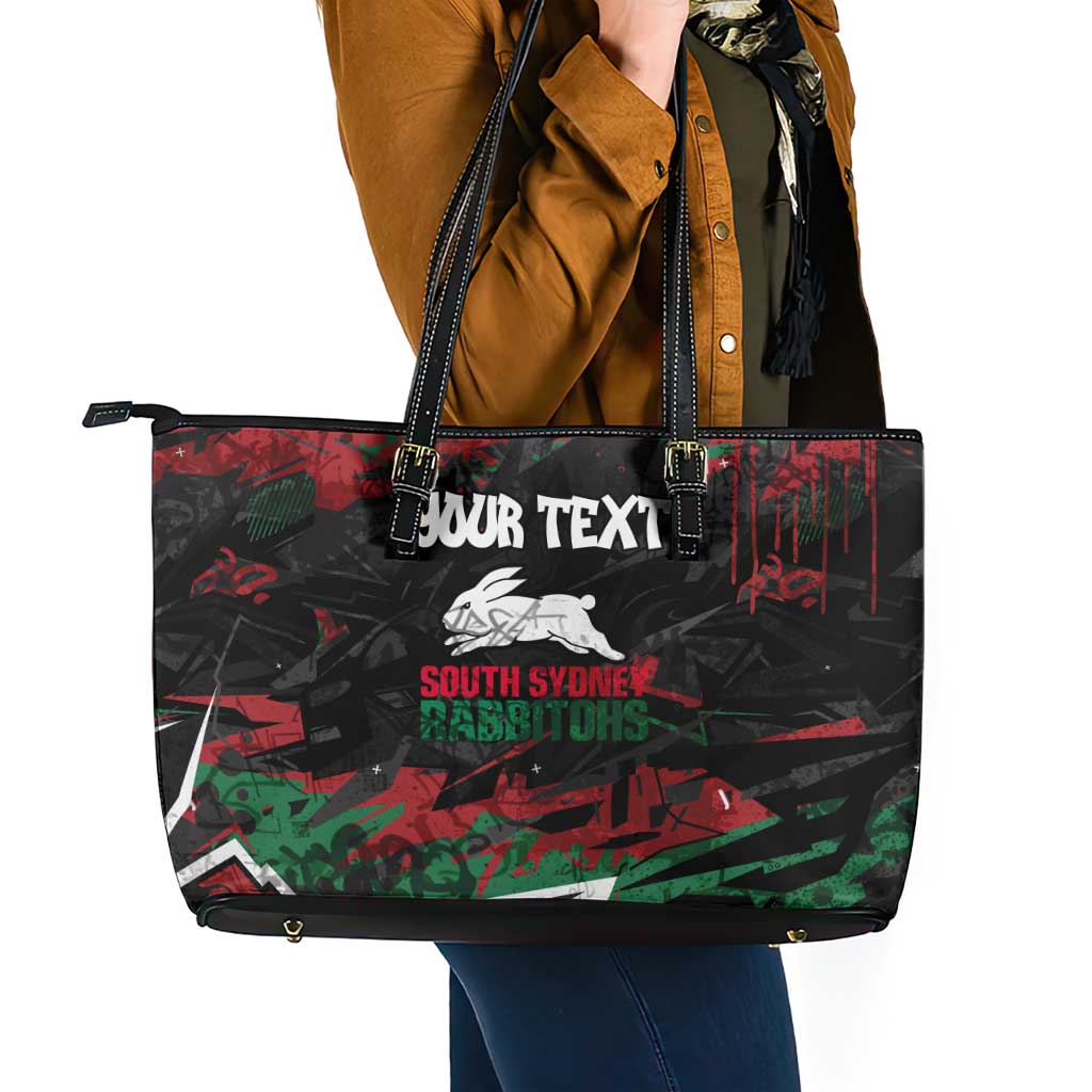 Personalized South Sydney Rabbitohs Leather Tote Bag Graffiti Grunge Abstract Urban Street Style Design
