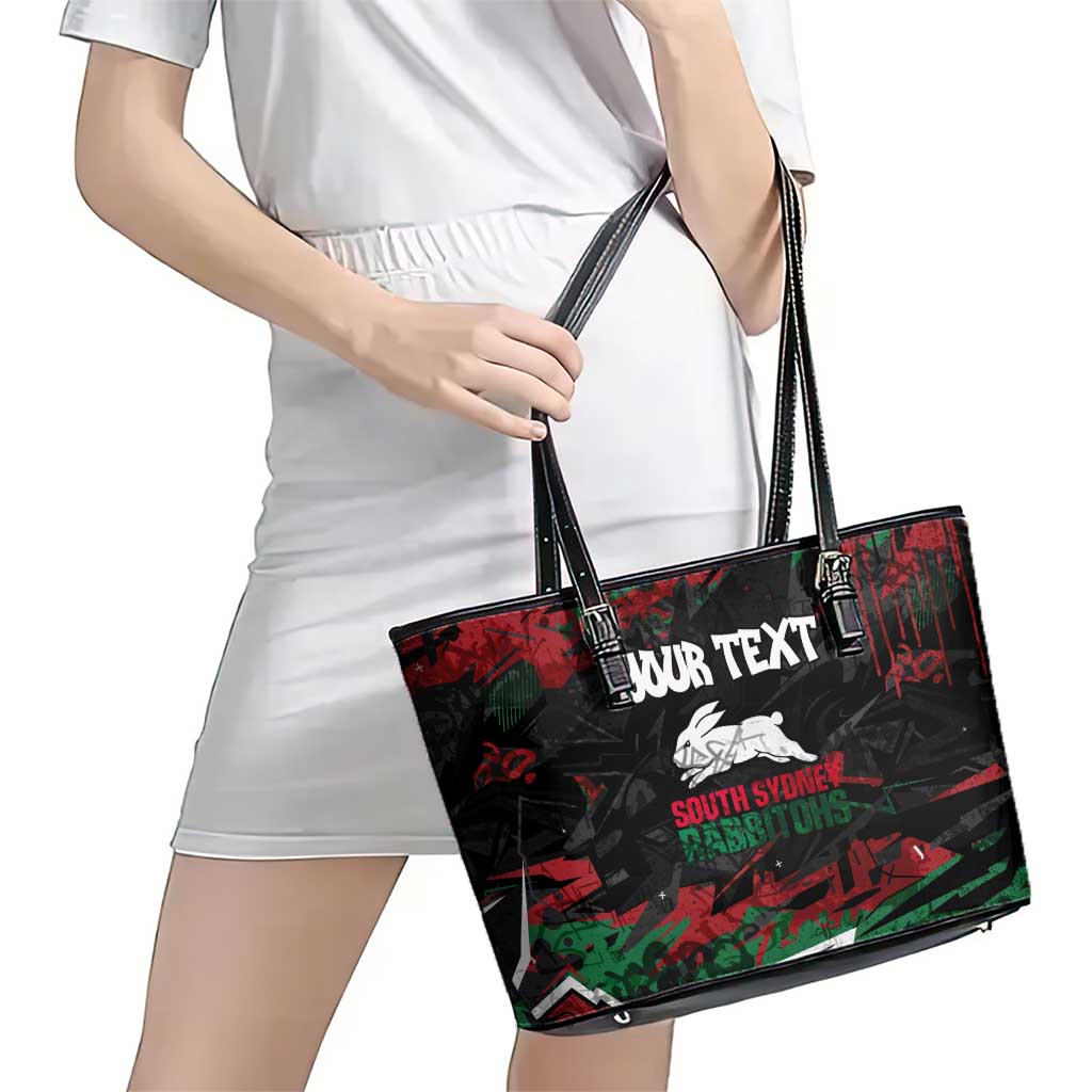 Personalized South Sydney Rabbitohs Leather Tote Bag Graffiti Grunge Abstract Urban Street Style Design