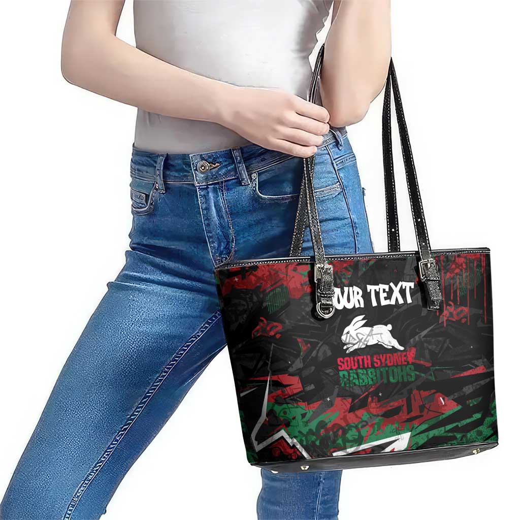 Personalized South Sydney Rabbitohs Leather Tote Bag Graffiti Grunge Abstract Urban Street Style Design
