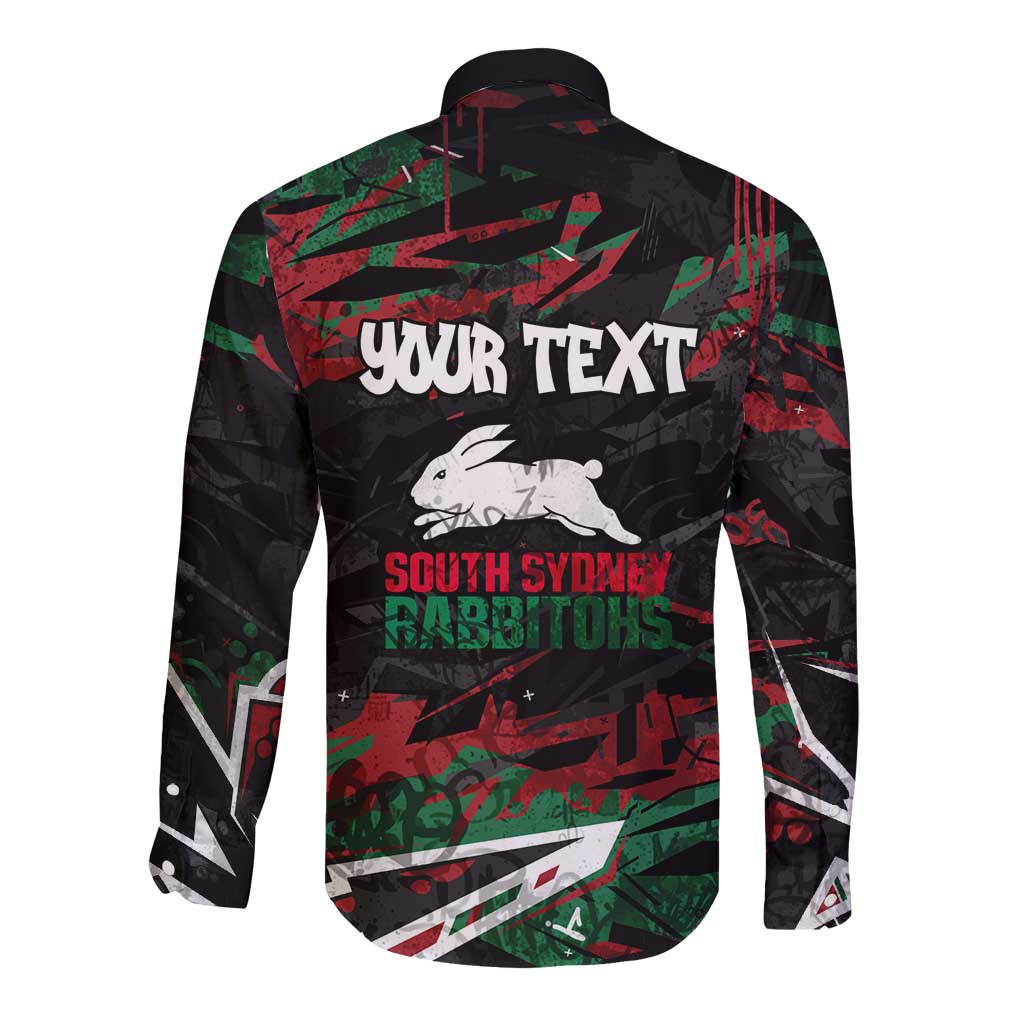 Personalized South Sydney Rabbitohs Long Sleeve Button Shirt Graffiti Grunge Abstract Urban Street Style Design