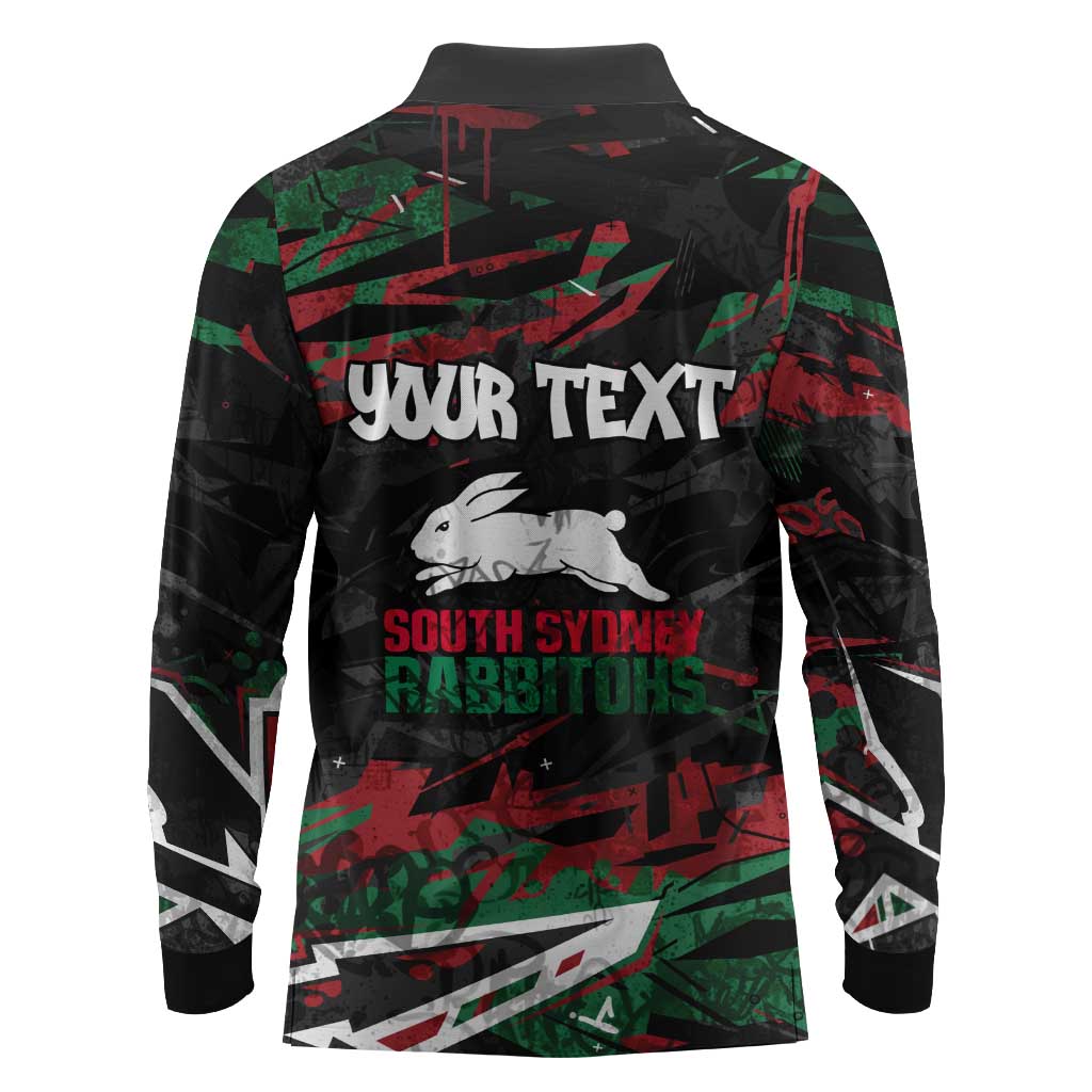 Personalized South Sydney Rabbitohs Long Sleeve Polo Shirt Graffiti Grunge Abstract Urban Street Style Design