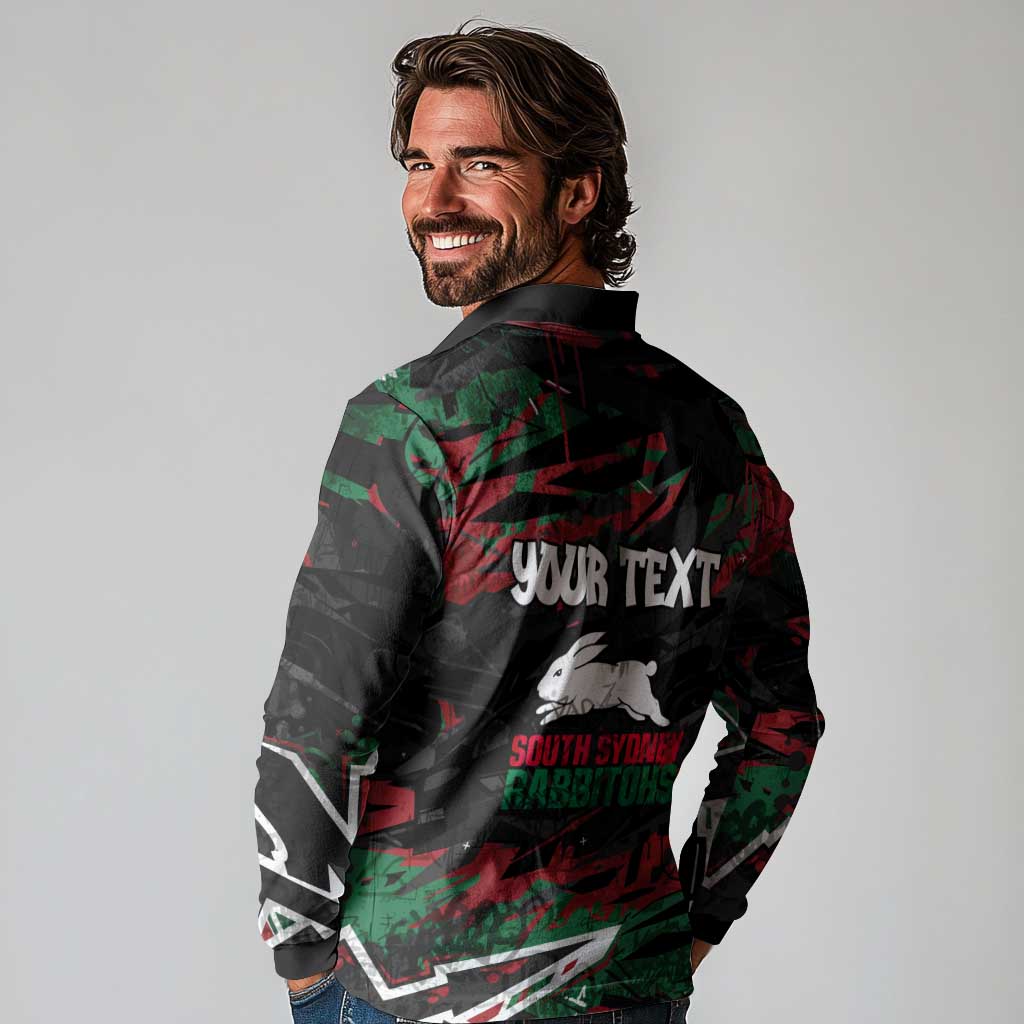 Personalized South Sydney Rabbitohs Long Sleeve Polo Shirt Graffiti Grunge Abstract Urban Street Style Design