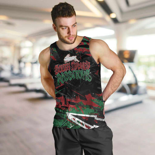 Personalized South Sydney Rabbitohs Men Tank Top Graffiti Grunge Abstract Urban Street Style Design