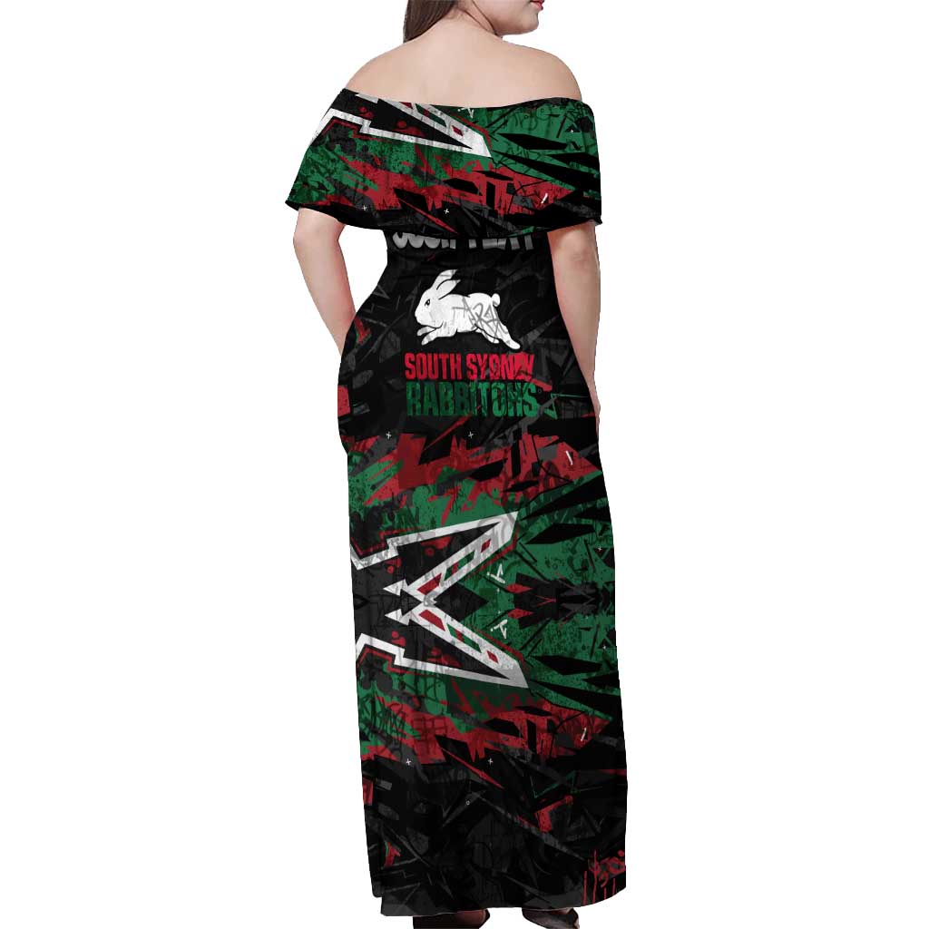 Personalized South Sydney Rabbitohs Off Shoulder Maxi Dress Graffiti Grunge Abstract Urban Street Style Design