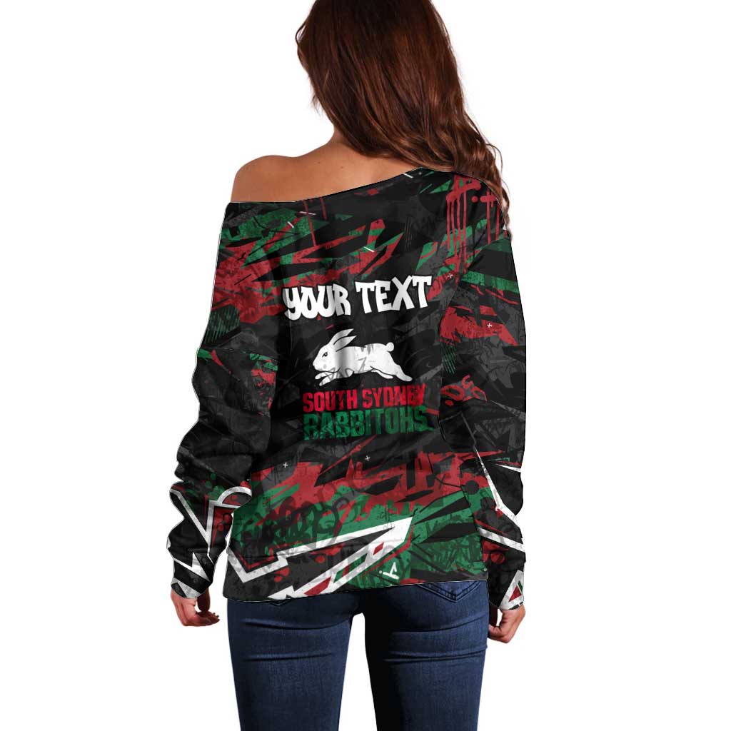 Personalized South Sydney Rabbitohs Off Shoulder Sweater Graffiti Grunge Abstract Urban Street Style Design