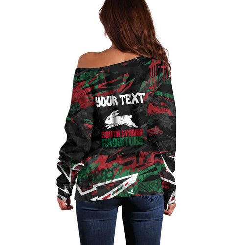 Personalized South Sydney Rabbitohs Off Shoulder Sweater Graffiti Grunge Abstract Urban Street Style Design